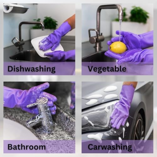 Image of Magic Silicone Dishwashing Gloves with Scrubber Bristles Pink