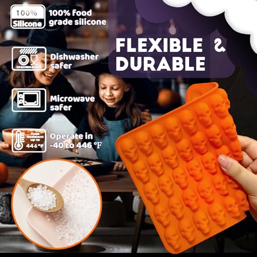 Image of Mini Skull Molds Silicone Halloween for Candy Gummy Chocolate, 200 Cavity 4 pcs Small Head Shapes Freezing Tray Party Wax Melts DIY Moulds BPA Free Treat or Trick Kids Oven Safe