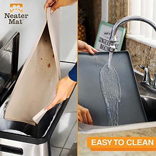 Image of Neater Pet Brands Neater Mat Cat & Dog Food Mat, Waterproof & BPA-Free Silicone Placemat with Raised Edge for Under Food and Water Bowls, 19 inch x 12 inch, Gunmetal Grey