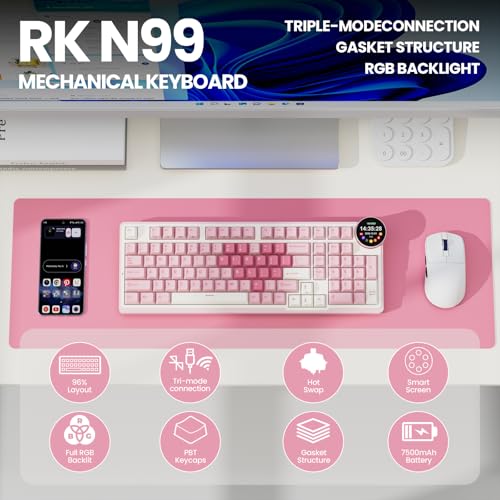 Image of RK ROYAL KLUDGE N99 Wireless Mechanical Keyboard with Screen & Knob, BT /2.4G /USB-C, 96% Hot Swappable Pre-lubed Tactile Switches, Gasket Mount, RGB Mechanical Gaming Keyboards