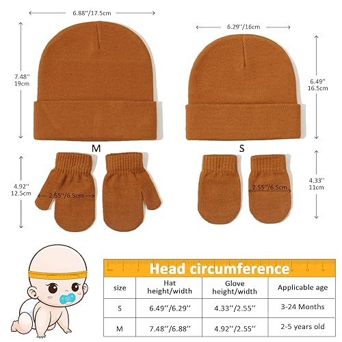 Image of Baby Beanie Hat Gloves Set, Kids Winter Warm Knit Hat with glvoes,Toddler Soft Beanie for Little Boys Little Girls Children