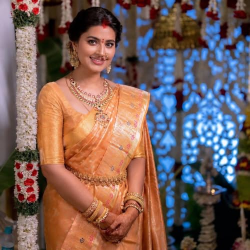 Image of Sarees for Women Wear Organza Silk Banarasi Sari Kanjivaram Soft Pure Paithani Wedding Original Kanchipuram Pattu Sadi with Blouse Piece 2026 (Gulab)