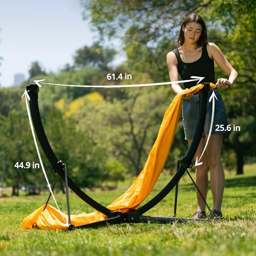 Image of Set Up in 3 Seconds Swing Chair with Stand,Outdoor Indoor Adjustable Portable Aluminum Alloy Hammock Chair (Swing Chair Black)
