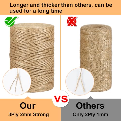 Image of Vivifying Natural Jute Twine, 656 Feet 2mm Thick Brown Twine String for Garden, Crafts, Gifts Wrapping, Packing