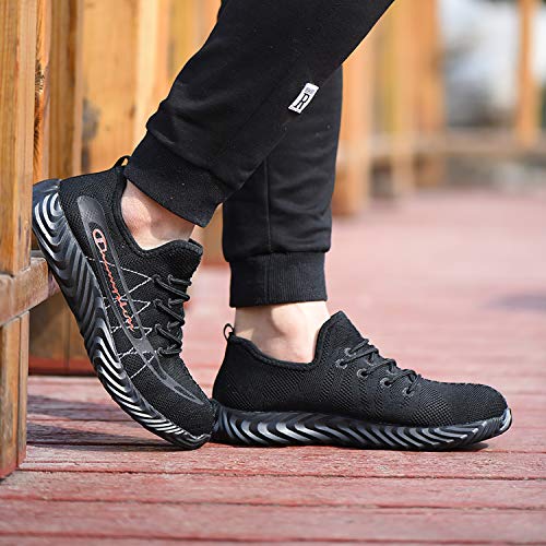 JACKSHIBO Work Steel Toe Shoes Men Lightweight Safety Shoes Slip Resistant Breathable Indestructible Shoes Light Black 8 M US