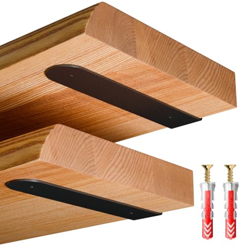 LAMO Regalhalterung unsichtbar 10cm 4 St. Schwarz - Regalbodenträger, L Winkel, Metallwinkel 90 Grad - Schwerlastwinkel für kleine Regale für Bilder, Rahmen, Fotos, Dekoregal - Robust, abgerundet