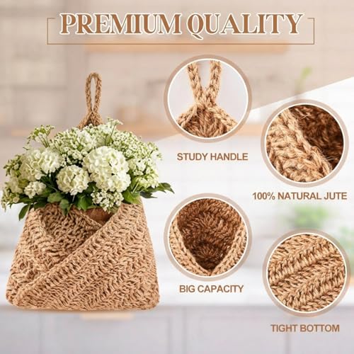 Image of Honeydak 3 Hanging Baskets, Linen, Triangle, Jute