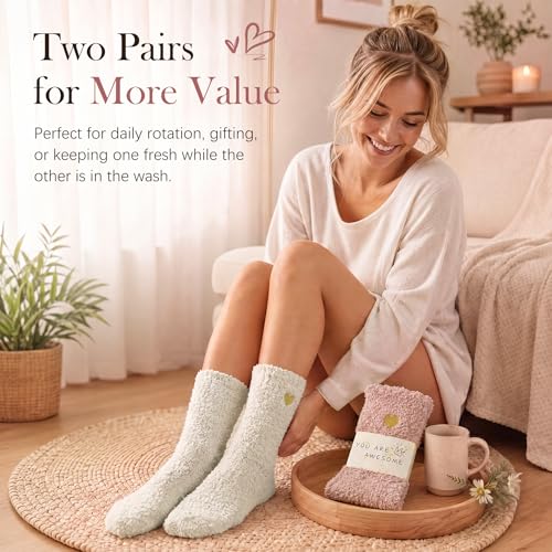 Image of Azue 2 Pairs Cozy Soft Cloud Socks, Fuzzy Socks for Women in Gift Box
