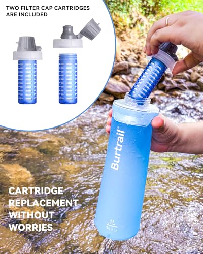 Image of Outdoor Water Filter Bottle, BPA-Free Ultralight & Durable 1.0 L Collapsible Water Bottle with Two Filter Cap Cartridge, Filtered Water Bottle for Camping, Hiking, Backpacking