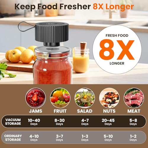 Image of Electric Mason Jar Vacuum Sealer, Upgraded Handheld Vacuum Sealer Kit for Food Storage, Cordless Jar Sealer for Wide & Regular Mouth Jars, Bags, Containers