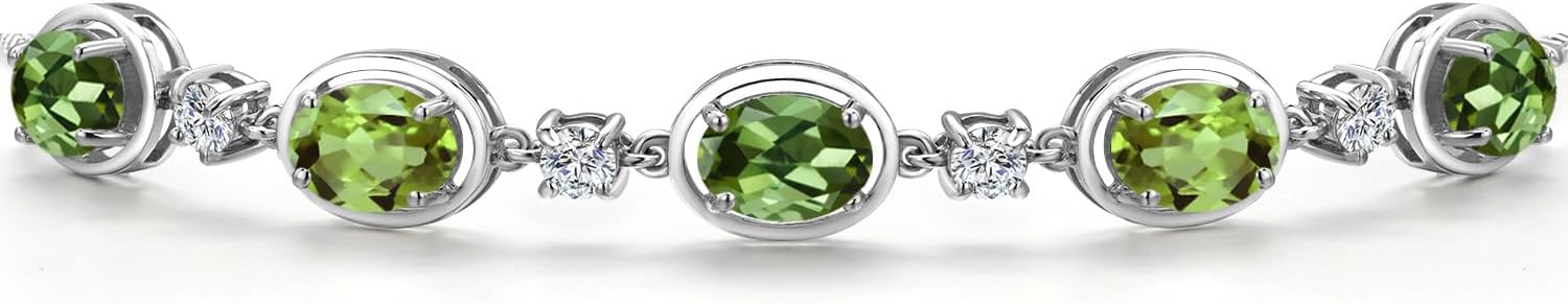 Gem Stone King 925 Sterling Silver Green Tourmaline and Green Peridot Bracelet For Women | 3.90 Cttw | Gemstone October Birthstone | Oval 7X5MM | Fully Adjustable 9 Inch - Image 3