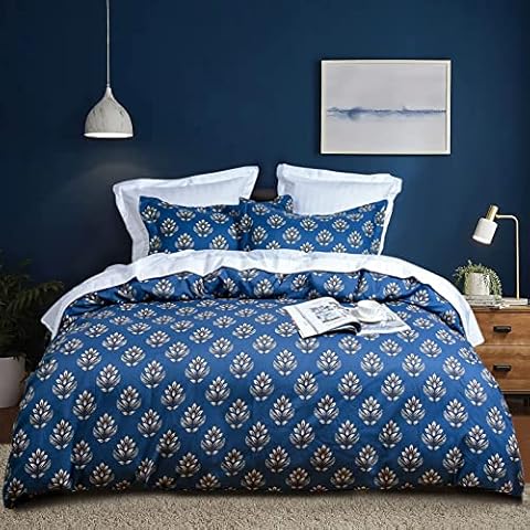 David's Home Floral Duvet Cover Set King Size-Botanical Flower Comforter Cover with Zipper Closure Corner Ties-Sunflower Bedding Set-1 Duvet Cover 2 Pillowcases-Dark Blue/Gold Cover