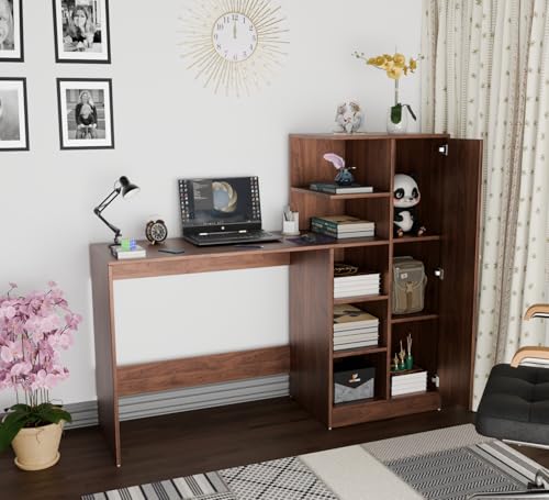 Image of SPYDER CRAFT Multipurpose Desk for Office, Study with Book Storage Engineered Wood Multipurpose Table (Free Standing, Finish Color - Columbain Walnut Brown, DIY(Do-It-Yourself))