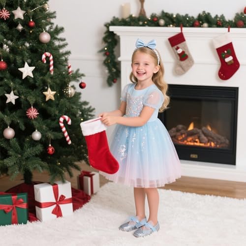 Kiderence Little Toddler Girls Dress Shoes Ballerina Ballet Flats Kids Blue Mary Janes Size 10