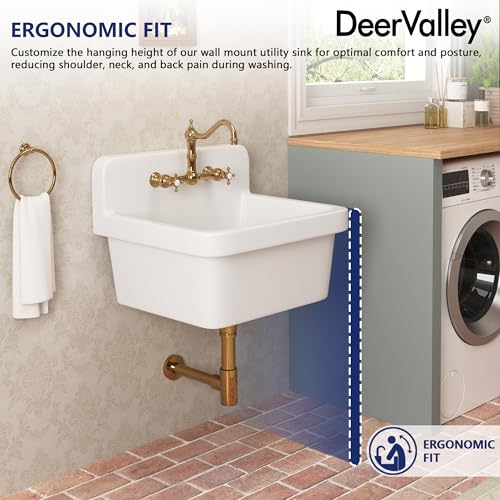 Deer Valley Deervalley Dv-1K0137 24 Inch Wall Mounted High White Kitchen Sink White Fireclay Utility Sink Ceramic Laundry Sink Wall Mount Bathroom Sink thumb #8