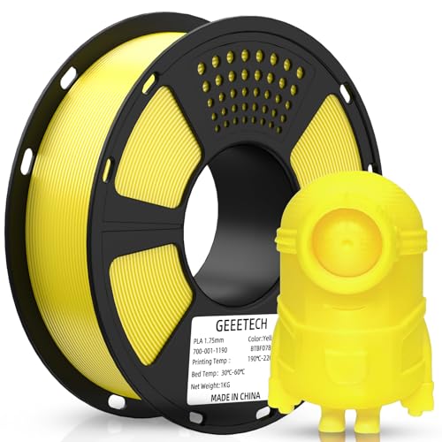 GEEETECH Filamento PLA 1,75 mm +/- 0,02 mm,Filamento PLA para Impresora 3D, Carrete 1 kg, Nuevo PLA Amarillo
