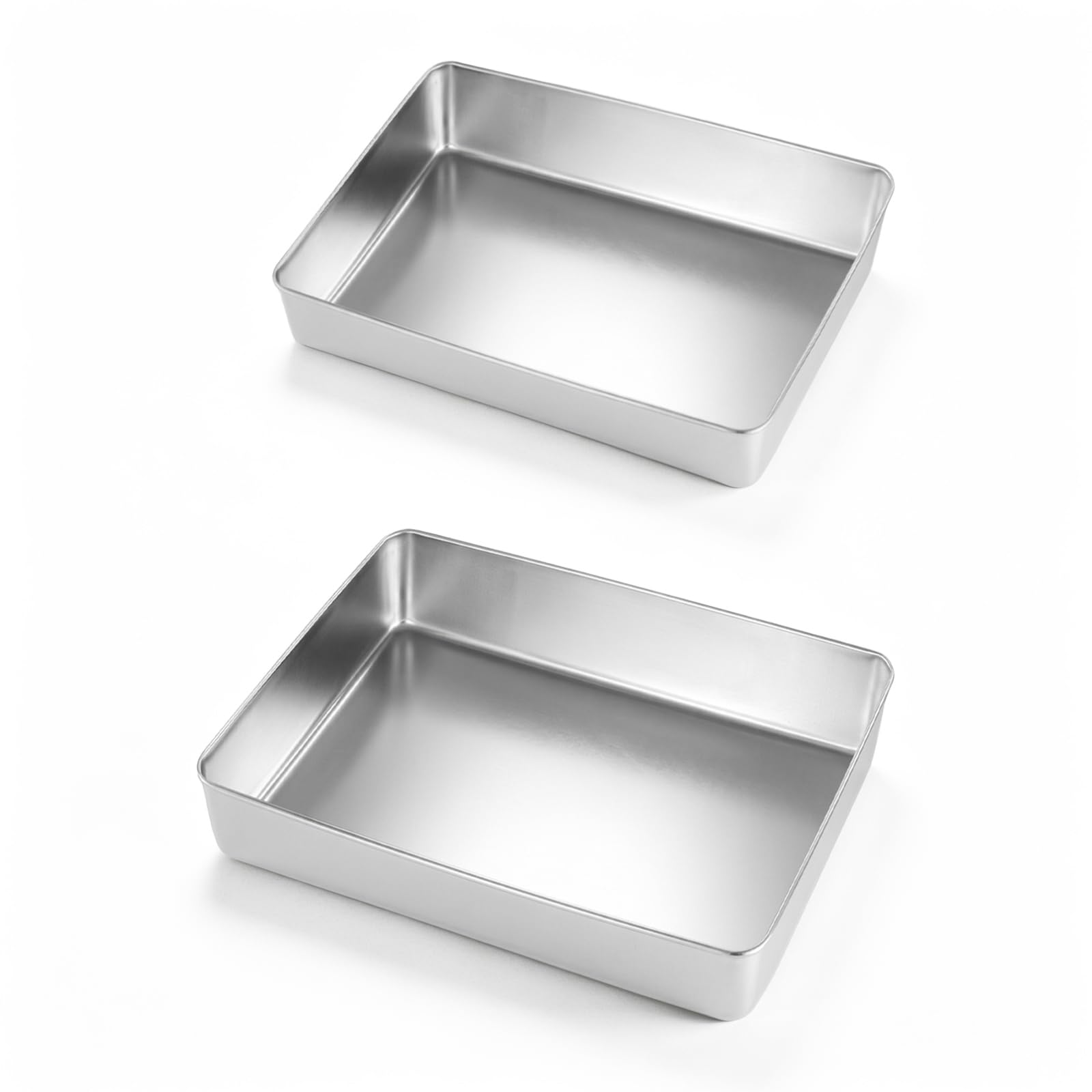 2PCS Baking Tray,Stainless Steel Rectangle Cake Tin,26x20x5.5cm&30x24x6.5cm