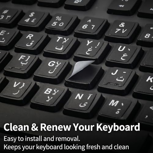 Arabic Keyboard Stickers[5 in 1],Arabic-English Keyboard Letter Replacement Sticker with White Letter/Black Background,Matte Vinyl Alphabet Sticker for Computer Laptop Notebook Desktop