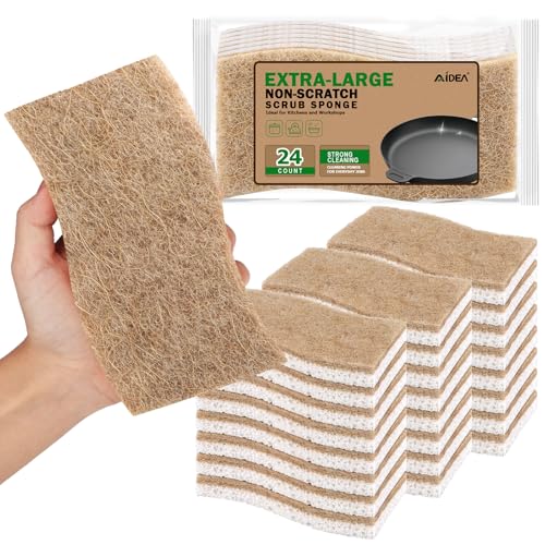 Image of AIDEA XL Scrub Sponges Non-Scratch, 24Count, Large Natural Sponge for Non Stick Cookware, Sponges Kitchen, Cellulose Cleaning Sponge for Dishes, Kitchen, Bathroom, Household