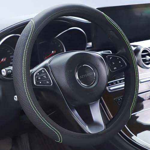 Universal-Car-Steering-Wheel-Cover-Fits-145-15-Inch-Wheels-Premium-Ultra-Fine-Fiber-Leather-Anti-Slip-and-Wear-Resistant-Easy-to-Install-Perfect-for-Interior-Protection-Green-Line
