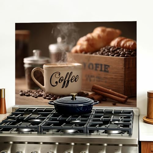 Image of Coffee Cup Croissant Backsplash Peel and Stick, 35.4x23.6 in