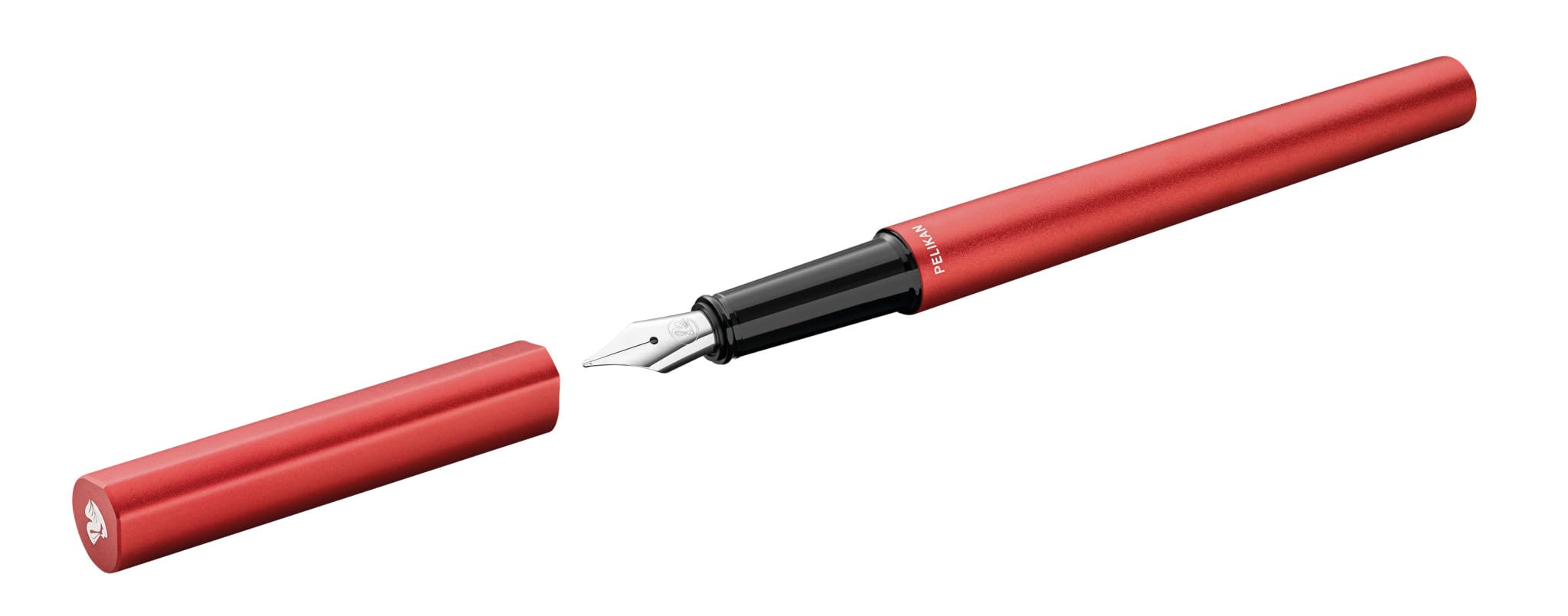 Pelikan Penna Stilografica INEO per Scuola e Ufficio, Design Minimalista, in Alluminio, Ricaricabile, in Astuccio Regalo di Metallo Sagomato, Sostenibile, Fusto Red Matt