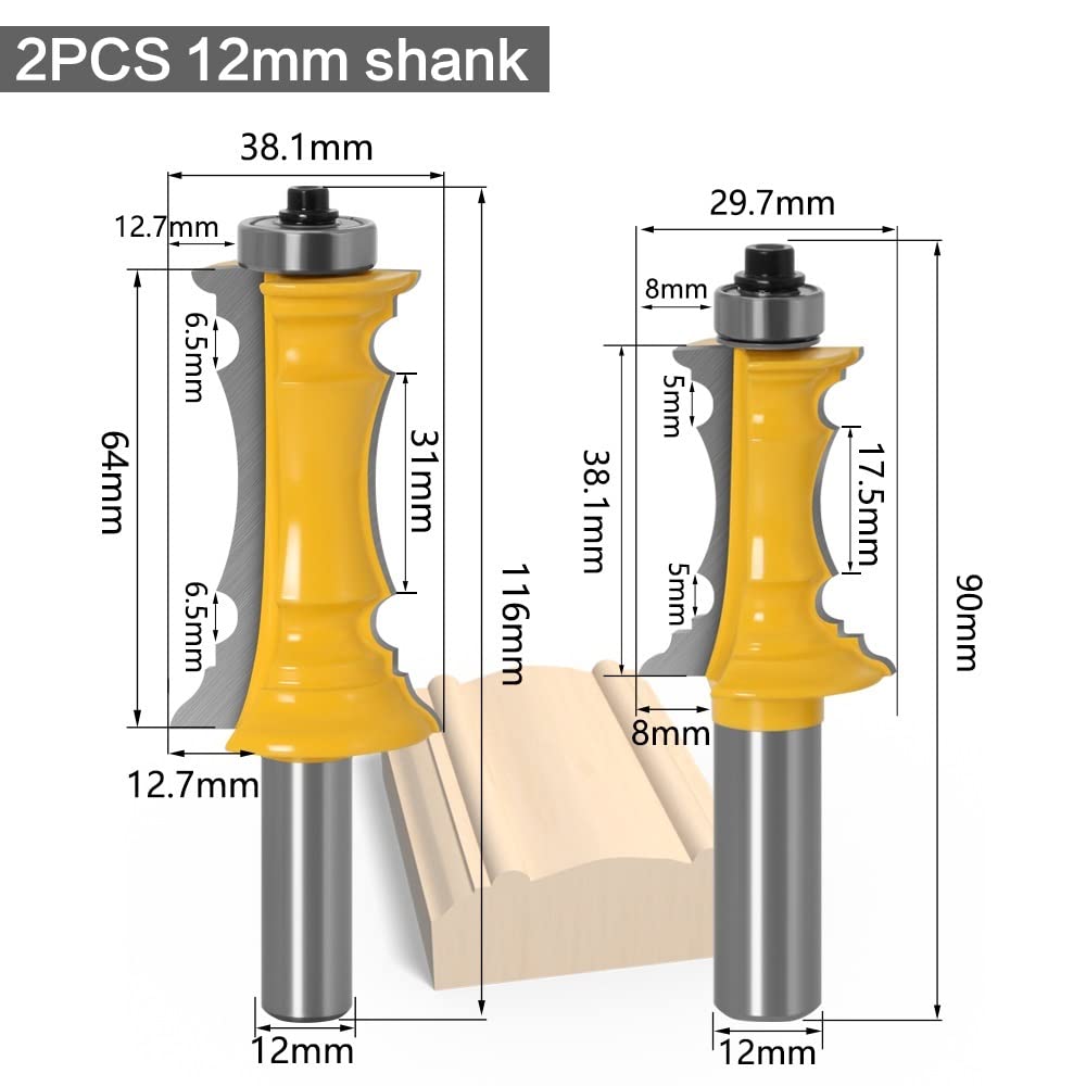 MiTered Door & Drifter Repting 2 -Bit 12 "Shank 12 mm Linia Linia Nóż obróbki drewna noża czopowego noża na narzędzia do obróbki drewna(2PCS 12mm shank)