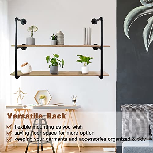 Porte-vêtements robuste fer noir penderie murale chic rustique