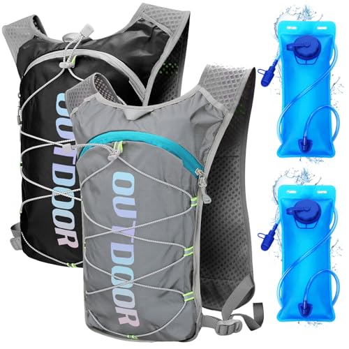 Domensi 2 Pack Water Backpack for Hiking Lightweight Hydration Running Vest Backpack with 1.5 L Water Bladder Adjustable Running Hydration Vest for Trail Hiking Marathon Race Jogging Cycling