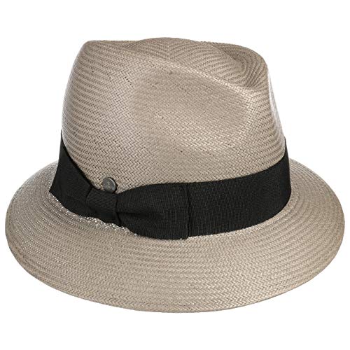 LIERYS Lesina Damen Strohhut Made in Italy Sonnenhut mit Ripsbandschleife asymmetrischer Krempe Frühjahr/Sommer grau One Size