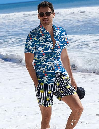 Image of Yoimira Hawaiian Shirts for Men, Print Mens Casual Short Sleeve Button Down Shirts Floral Aloha Beach Shirt