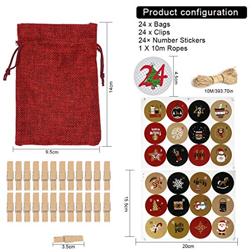 Adventskalenders, adventskalender tassen om te vullen met 24 adventskalender Sticker,Countdown to Christmas Fillers Jute… - Image 4