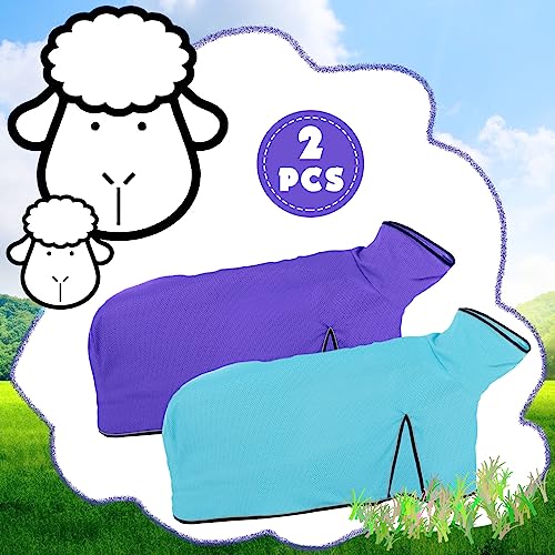 Image of Silkfly 2 Pcs Sheep Blanket Mesh Medium Goat Blanket with Mesh Butt and Adjustable Belly Strap Fits Lambs 110-140 Lbs for Show Lambs, Offers Effective Protection from Fly Bites (Blue, Purple)
