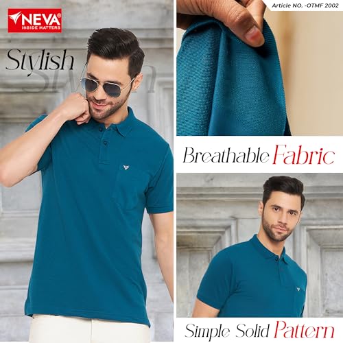 Image of NEVA Men's Regular Fit Half Sleeve Polo Neck T-Shirt with Chest Pocket
