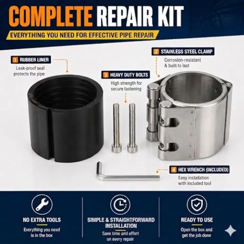 Abrazadera de acero inoxidable para reparación de tuberías, 3,5" (87-91 mm), sellador de fugas resistente, tuberías de metal y PVC, mantenimiento de emergencia de tuberías rotas o agrietadas.