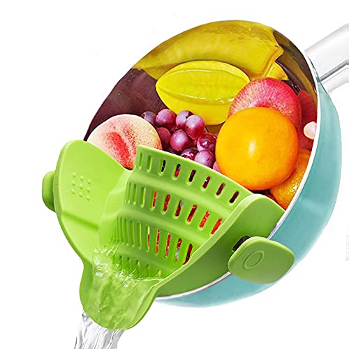 Strainers for Kitchen, Foldable and Heat Resistant Clip-on Strainer and Colander, Silicone Food Strainers for Spaghetti, Pasta, Ground Beef, Universal Fit All Pots and Bowls (Green)