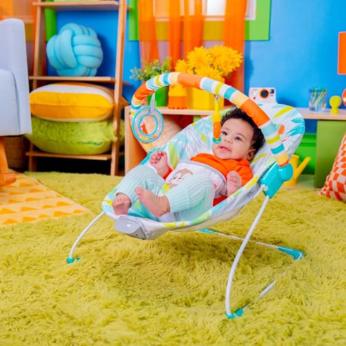 Image of Bright Starts Baby Bouncer Soothing Vibrations Infant Seat - Removable -Toy Bar, Nonslip Feet, 0-6 Months Up to 20 lbs (Rainforest Vibes)
