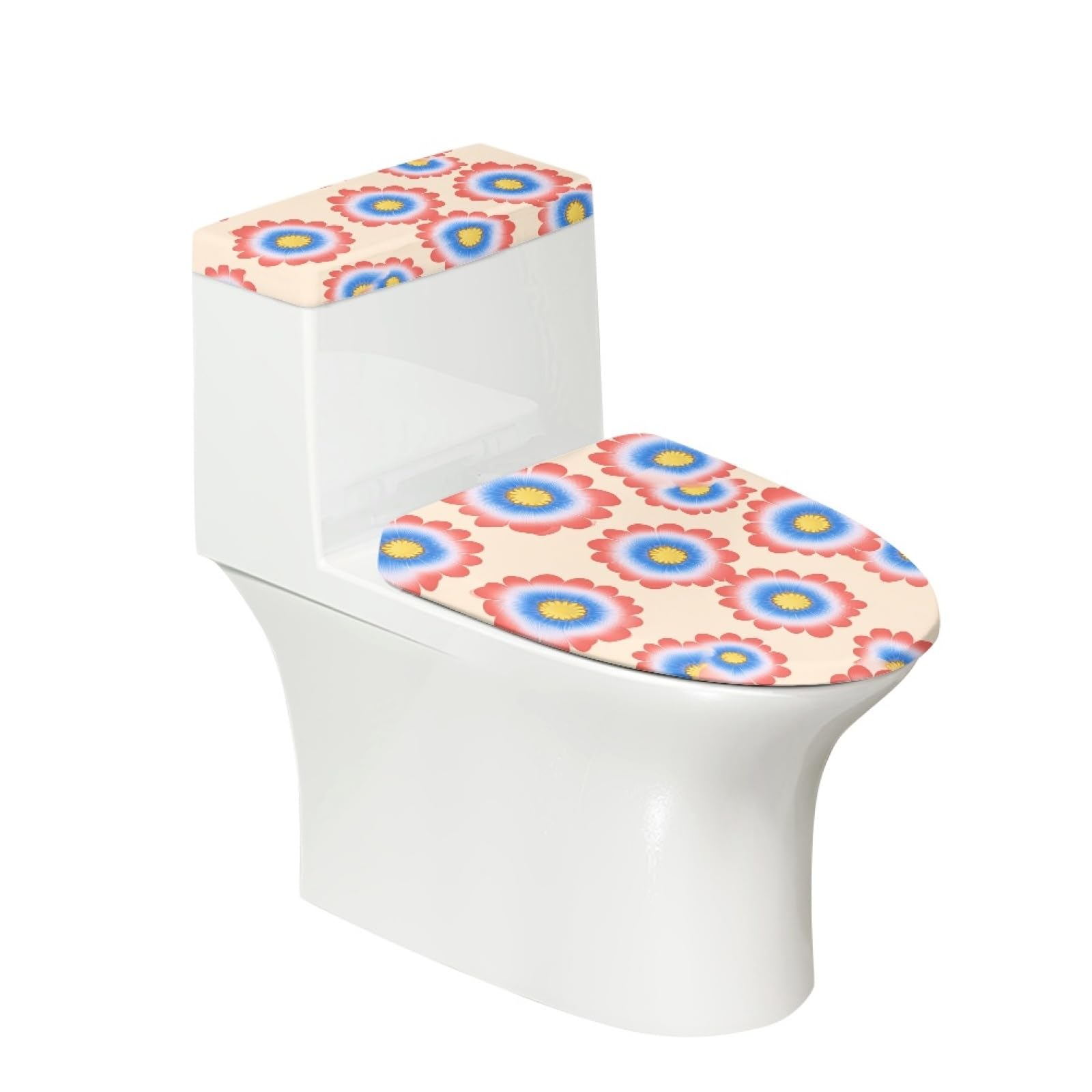 Lunette de toilette fleur beige et orange avec housses de WC élastiques (6 pièces)