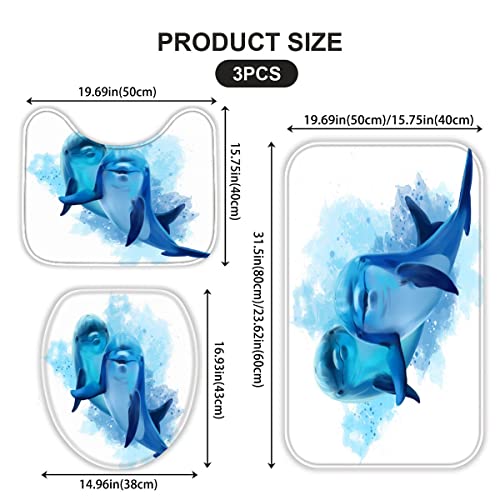 Badematten Set 3D 40x60 Delphin Ozean Badezimmerteppich-Set absorbierend 3-teiliges maschinenwaschbare weich badteppich… – Bild 3