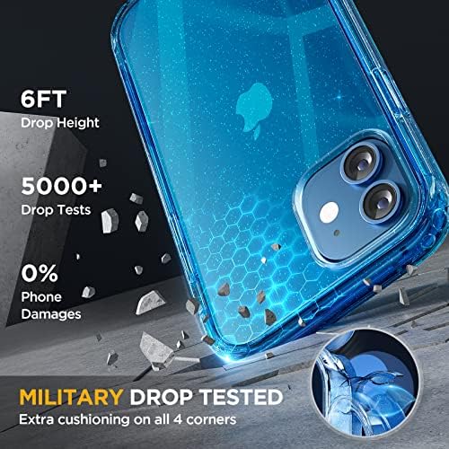 Image of Miracase Glass Series for iPhone 12 /12 Pro - Full-Body Rugged Protective Case with Built-in 9H Tempered Glass Screen Protector and Camera Lens Protector - Glitter Blue