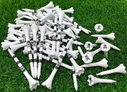 NorthPointe Golf Tees Plastic Combo Length Pack of 50 Includes (40 Count) 3 ¼” Plastic Golf Tees + (10 Count) 1½ Plastic Short Tees for Irons, Hybrids, Par Threes (Skull & Crossbones)