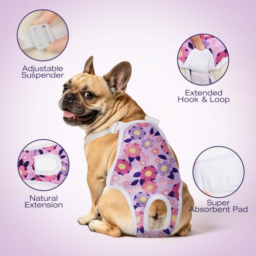 Image of Jollywoods 3 Pack Washable Female Dog Diapers with Adjustable Suspender | French Bulldog Period Panties, Escape Proof Dog Underwear Female, Super Absorbent Leakproof for Dog in Heat Cycle M