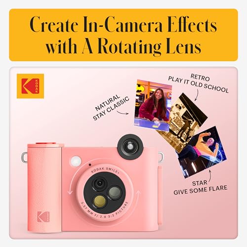 Image of Kodak Smile+ 2-in-1 Digital Instant Print Camera & Photo Printer Gift Bundle + Case + Zink 2x3 Sticky Back Photo Paper 20pk + Album + Sticker Sets + Sticker Frames + Hanging Frames + Markers - Pink