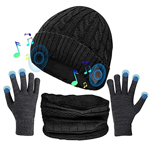 Masyrt Regalos para Hombres Gorro Bluetooth, Gorro 3 en 1 Bluetooth V5.0 con Juego de Guantes con Pantalla Táctil, Gorro Unisex con Auriculares para Correr Esquí Senderismo, Familia