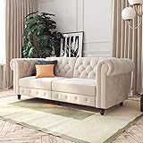DHP Felix Chesterfield Sofa, Multi-Position Design, Ivory Velvet Futon,