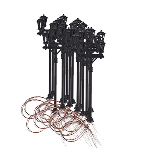 MagiDeal Lot 20pcs Lumière De Jardin Modèle Doubles Têtes Lampadaire échelle 1:100 Maquette Paysage