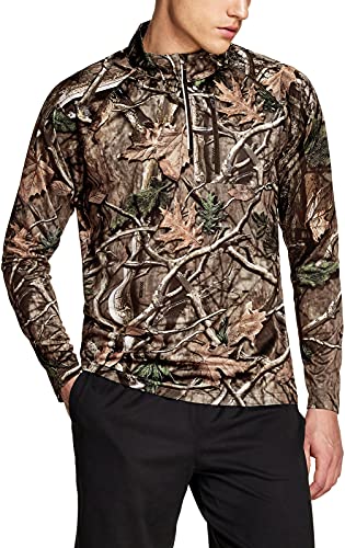TSLA Men's 1/4 Zip Pullover Long Sleeve Shirt, Quick Dry Performance Running Top, Athletic Quarter Zip T-Shirt, Chest Pocket Hunting Camo, XX-Large