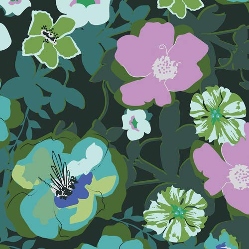 Art Gallery FabricsArt Gallery Challis Rainforest Fusion Blomma Garden Fabric, Green