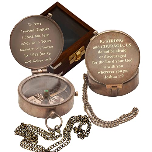 WOANIN Personalisierter Kompass mit Etui, Vintage-Kompass, Messing, magnetischer Taschenkompass für Camping, Wandern, Touren, Glückwunschgeschenk Cover