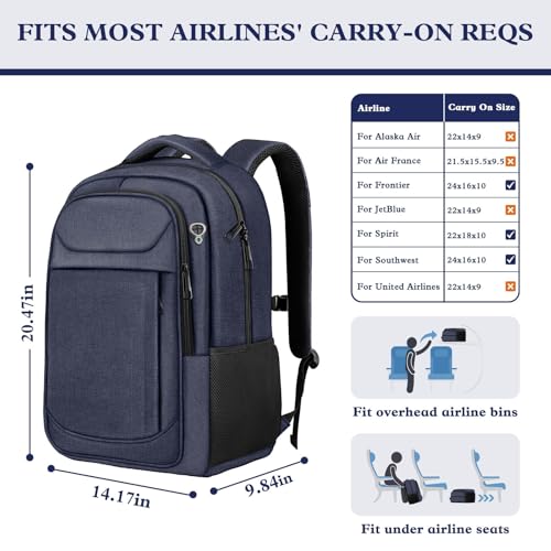 Image of 18.4 inch Large Laptop Backpack, Travel Backpack for Men Women, Blue | Airline Approved, 45L Extra-Large Storage, Water-Resistant, Anti-Theft Pocket, Luggage Strap for Travel College Business